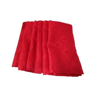 Red Christmas Holiday Polyester Damask Diamond Trellis Snowflake Napkins Six GUC